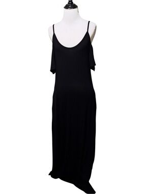 Studio K. Women's S Small Open Shoulder Maxi Dress w. Pockets Thin Straps Black